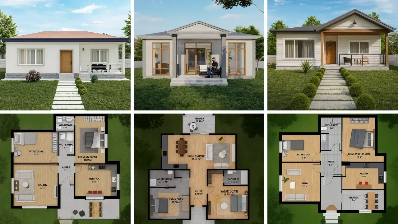 2+1 Tek Katlı Müstakil Ev Planları