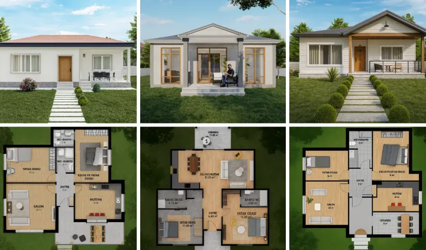 2+1 Tek Katlı Müstakil Ev Planları