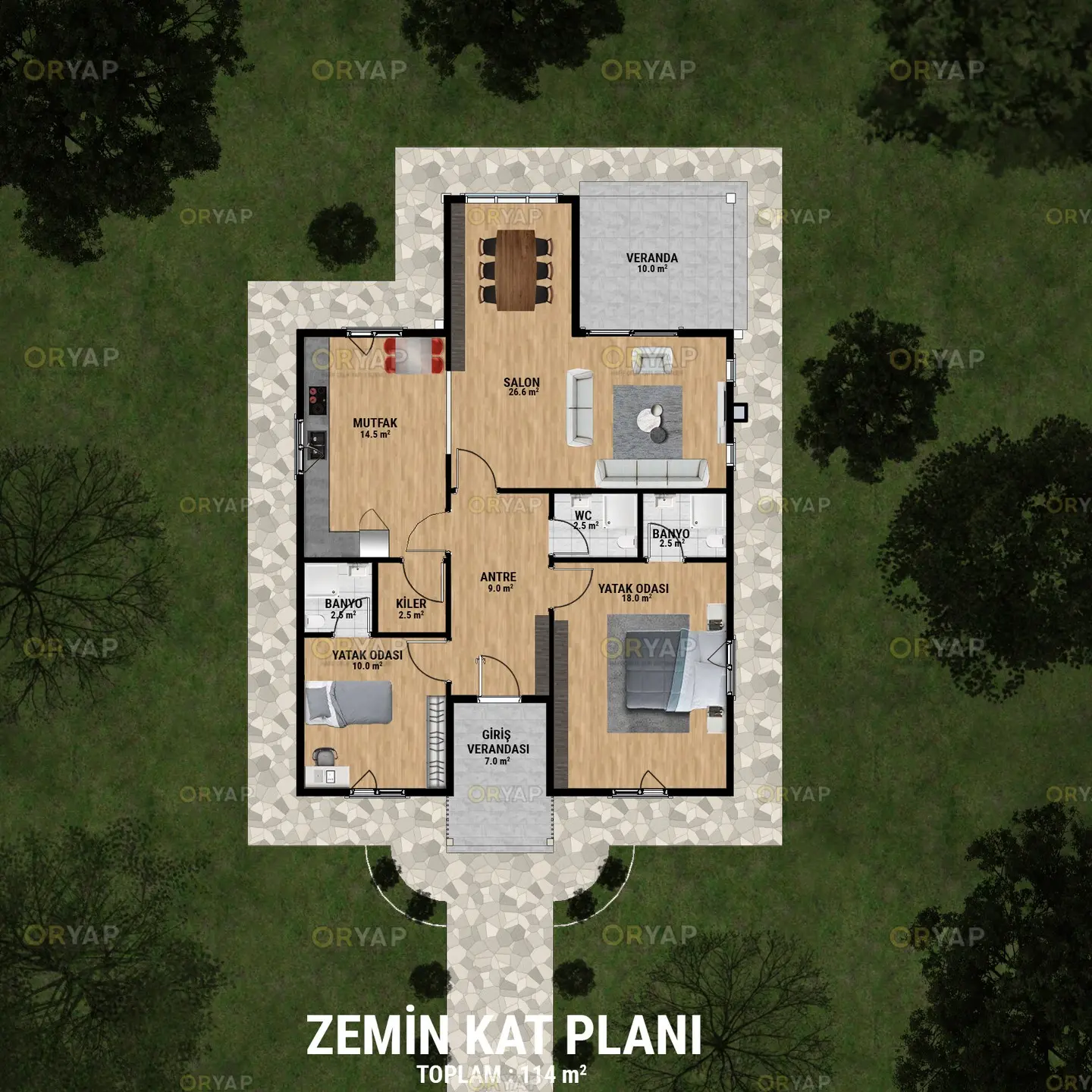 114 Metrekare Mustakil Ev Plani