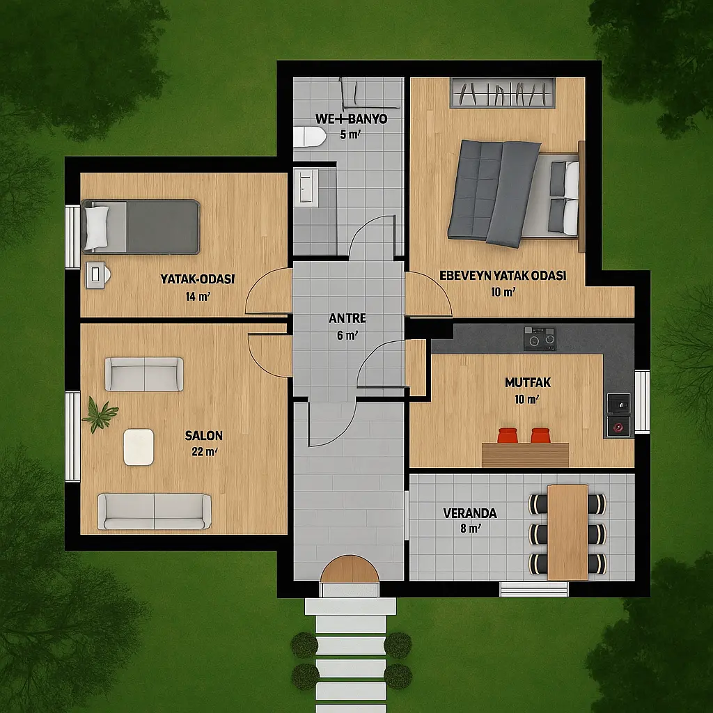 115 Metrekare Mustakil Ev Plani