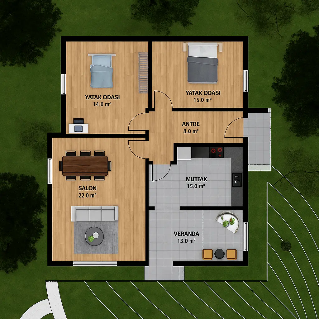 120 Metrekare Tek Katli Mustakil Ev Plani