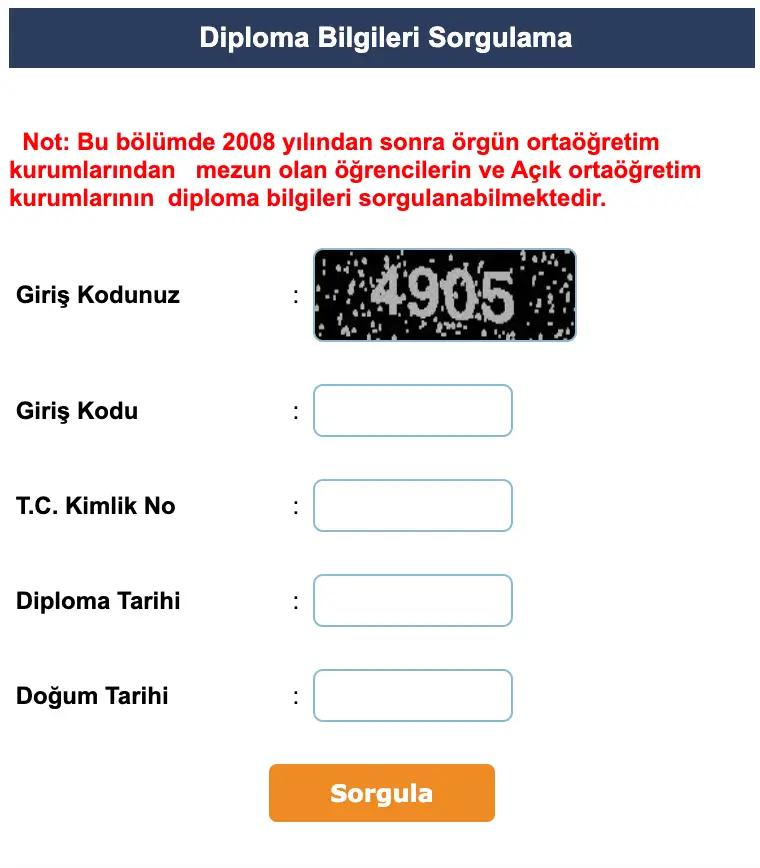 T.c. Kimlik Numarası Ile Ilkokul Diploması Sorgulama